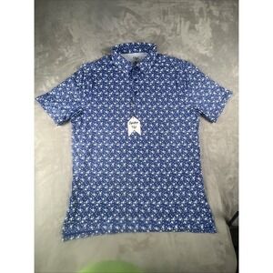 1764 Golf Mens Midnight Blue Floral Polo Shirt- Size L Short Sleeve Stretch NWT